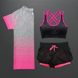 健身服女子夏季显瘦瑜伽服套装健身房跑步三件套运动短裤速干上衣