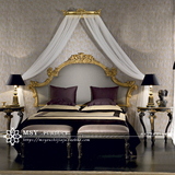 欧式法式实木雕花1.8米金箔双人床床头圆几意大利高端家具定制