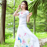 2016夏装新款女装复古修身棉麻刺绣民族风连衣裙套装裙女夏季长裙