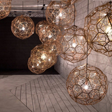 创意酒吧台圆形镂空不锈钢球简约现代咖啡厅餐厅吊灯 工业风灯具