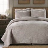 美式纯棉床盖三件套 欧美素色绣花绗缝被 外贸家纺装饰被床上用品