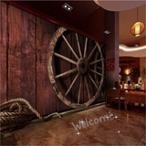 复古怀旧木纹车轮大型壁画咖啡馆餐厅酒吧KTV墙纸客厅卧室壁纸
