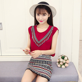 2016夏季新款韩版民族风流苏短袖上衣+包裙短裙两件套装显瘦淑女