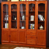 全实木书柜 书架橡木书房组合 两门三门 四门五门柜 玻璃门书柜