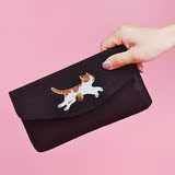 第N只猫学生钱包女长款薄搭扣简约 韩国外单帆布pu皮手机包手拿包