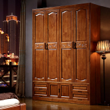 现代中式实木衣柜加底 3门4门5门6门卧室储物衣橱橡木带抽屉组合