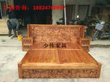 订制实木床1.8米双人床1.5原木雕花平板床 广东定做实木家具S12K