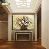 欧式纯手绘客厅装饰抽象油画玄关走廊无框画餐厅卧室立体富贵花开