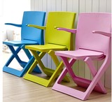 超厚款折叠靠背椅 带扶手小椅子家用便携塑料板凳 户外休闲椅