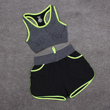夏季运动短裤瑜伽背心套装女子跑步短裤含胸垫防震文胸健身裤