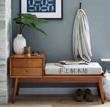 北欧风格换鞋凳 简约实木抽屉式储物柜现代床头鞋柜 美式门厅柜