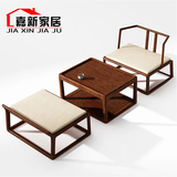 新中式禅意家具茶楼会所布艺单椅三件套组合 现代简约实木沙发椅