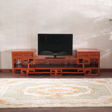 古典雕花实木榆木电视柜双层液晶电视机柜中式明清仿古家具
