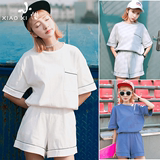 学生套装女夏2016新款韩版纯色运动休闲上衣+松紧短裤上下两件套