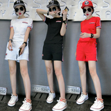 休闲运动套装女夏欧洲站学生纯棉纯色常规修身显瘦短袖短裤两件套