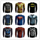 复仇者联盟超人3D长袖紧身衣男美国队长跑步运动健身服弹力T恤