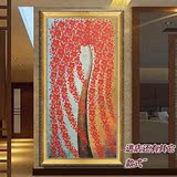 高档纯手绘欧式玄关走廊过道竖版装饰有框画立体红色发财树壁画