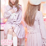 日系幻少女风水手服 爱心刺绣绑带连衣裙两件套 粉紫色制服套装