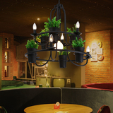 美式乡村田园花盆吊灯铁艺工作室网咖盆栽灯个性创意餐厅植物
