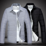 羽绒衬衫青年修身型男士外套长袖冬装保暖衣服冬季立领青少年夹克