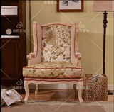 美式实木老虎椅新古典高背休闲椅客厅书房欧式复古单人沙发新款