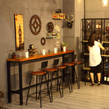 铁艺休闲咖啡厅靠墙吧台桌家用酒吧台小水吧长条实木吧桌高脚桌椅