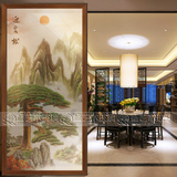 中式风格国画山水屏风隔断 玄关背景墙 移门推拉门艺术玻璃迎客松