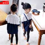 童装2016女童夏季衬衫中大童短袖纯棉中长款衬衣韩版儿童拼色上衣