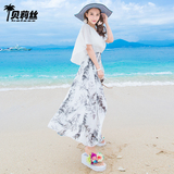 2016夏季新款假两件波西米亚长裙沙滩裙泰国海边渡假雪纺连衣裙女