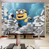 大型壁画3D立体卡通儿童房电视背景墙纸卧室壁纸小黄人大型壁画
