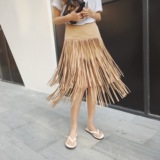 2016夏季新款韩版街拍性感气质流苏半身裙中长款麂皮裙子女夏短裙