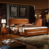 全实木床 1.5米单人床 1.8米实木双人床 橡木床  婚床 中式储物床