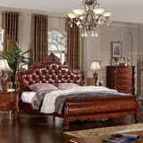 欧式床双人床实木床美式床新古典床皮艺床深色1.8米1.5米复古风格
