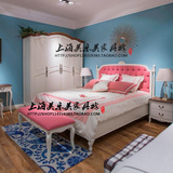 美式实木床欧式新古典白色做旧实木雕花双人床别墅卧室家具可定