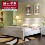中式全实木床橡木单人1.5 双人1.8米白色简约现代婚床高箱储物