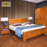 现代中式全实木床美式储物床1.8米双人床橡胶橡木婚床简约公主床