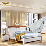 实木橡胶木卧室家具组合欧式简约现代双人床 白色床头柜四门衣柜