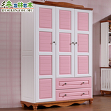 儿童实木衣柜 女孩粉色衣柜儿童套房家具地中海两门三门带抽衣柜
