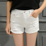 夏装新款韩版低腰白色牛仔短裤女弹力修身显瘦破洞简约热裤超短裤