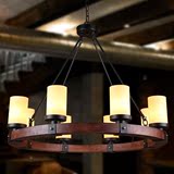 loft复古玻璃蜡烛台吊灯创意餐厅客厅餐馆酒吧台个性铁艺实木灯具