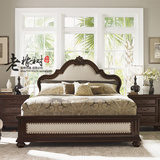 美式纯实木布艺双人床橡木床欧式新古典复古简约床雕花布艺床1.8