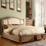美式乡村实木床1.8米法式复古1.5米双人床橡木婚床高箱软包储物床