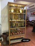 新中式老榆木珠宝首饰展柜瓷器茶具展示柜货柜纯实木玻璃射灯柜台