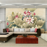 客厅卧室沙发电视背景墙壁纸 古典荷花无缝墙纸 现代中式大型壁画