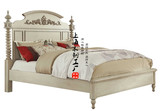 外贸出口原单美式欧式实木家具美式仿古白双人床1.8米床床头柜