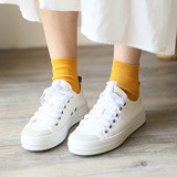 韩国袜子女长袜子全棉竖纹百搭款夏季潮流薄棉糖果色堆堆袜中筒袜