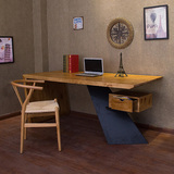 美式乡村铁艺实木台式电脑桌复古老板桌椅组合书桌办公桌大班台
