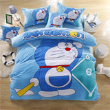 法莱绒卡通四件套独版定位套件保暖套件床单床笠套件棒球机器猫