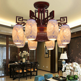 客厅餐厅负离子风扇灯仿古茶馆吊扇灯新古典中式隐形风扇吊灯陶瓷