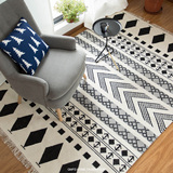 印度进口手工羊毛地毯黑白菱形几何图案北欧宜家客厅卧室床边毯